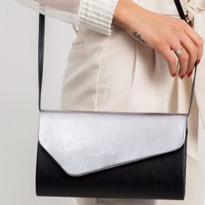 Black and silver eco leather clutch bag