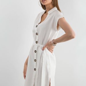 White dress with asymmetrical clasp