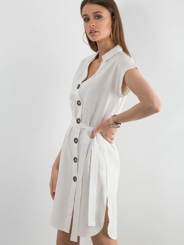 White dress with asymmetrical clasp