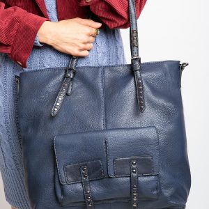 Navy blue large bag made of eco leather