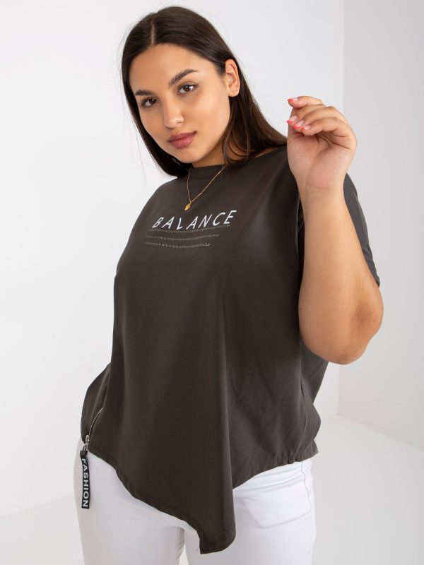 Khaki Loose Plus Size Cotton T-Shirt