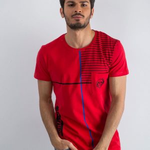 Red striped men's t-shirt with lettering