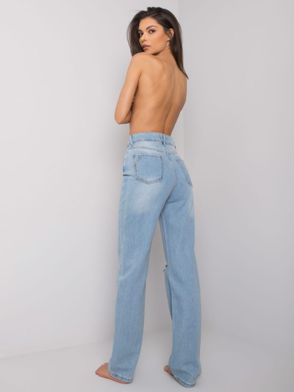 Light blue straight jeans for women with holes Karlene RUE PARIS