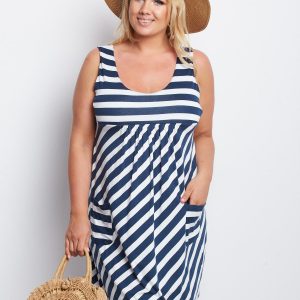 White and navy blue plus size dress Tendency