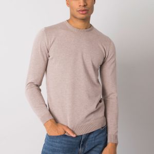 Beige melange sweater for men with round neck Duke LIWALI