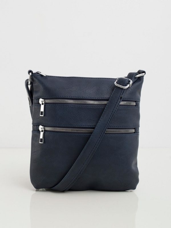 Navy blue handbag with zippers