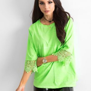 Fluo green blouse with lace and pockets