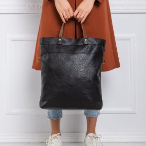 Black large bag made of eco leather