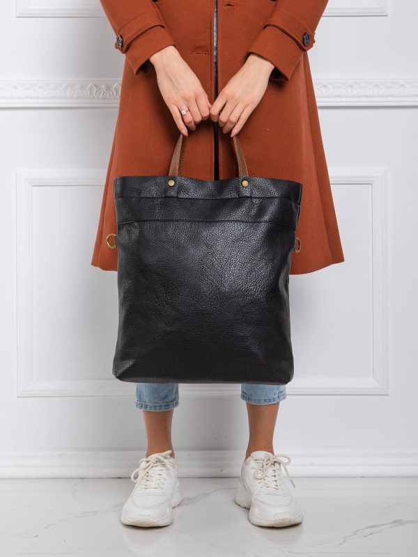 Black large bag made of eco leather