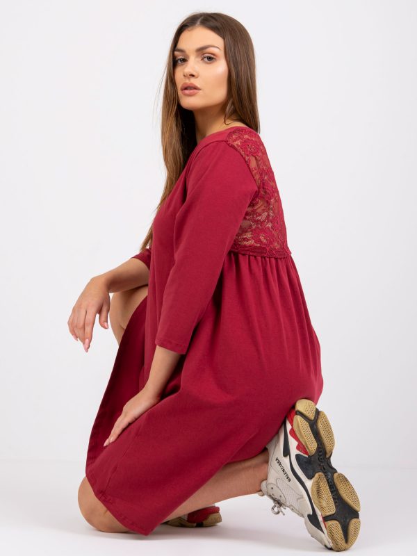 Women's burgundy dress with lace Jamelia RUE PARIS