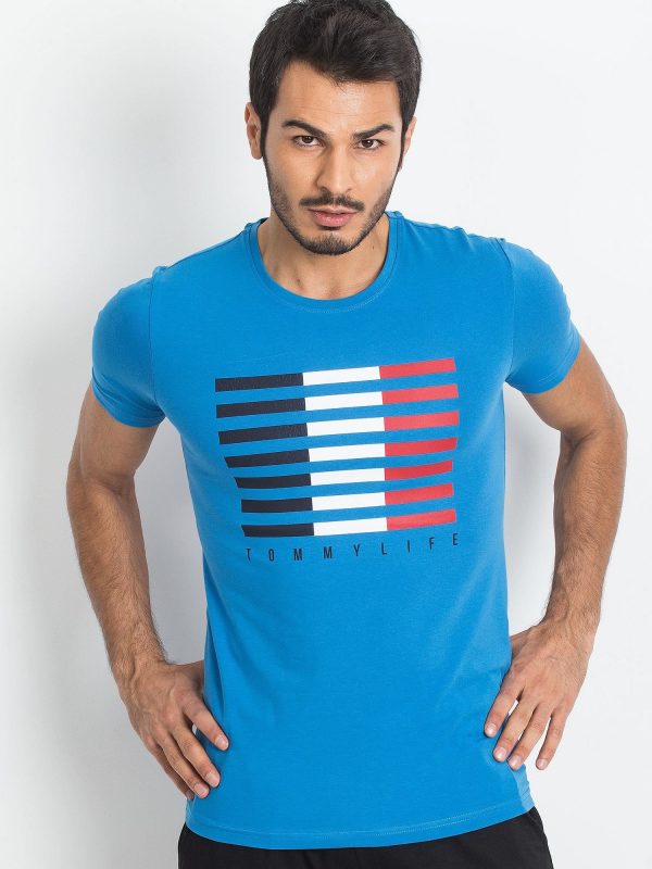 TOMMY LIFE Blue T-shirt for men with print