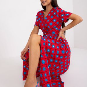 Red midi dress with prints RUE PARIS