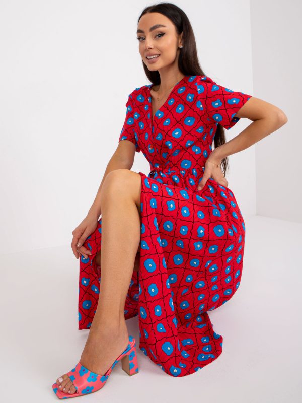 Red midi dress with prints RUE PARIS