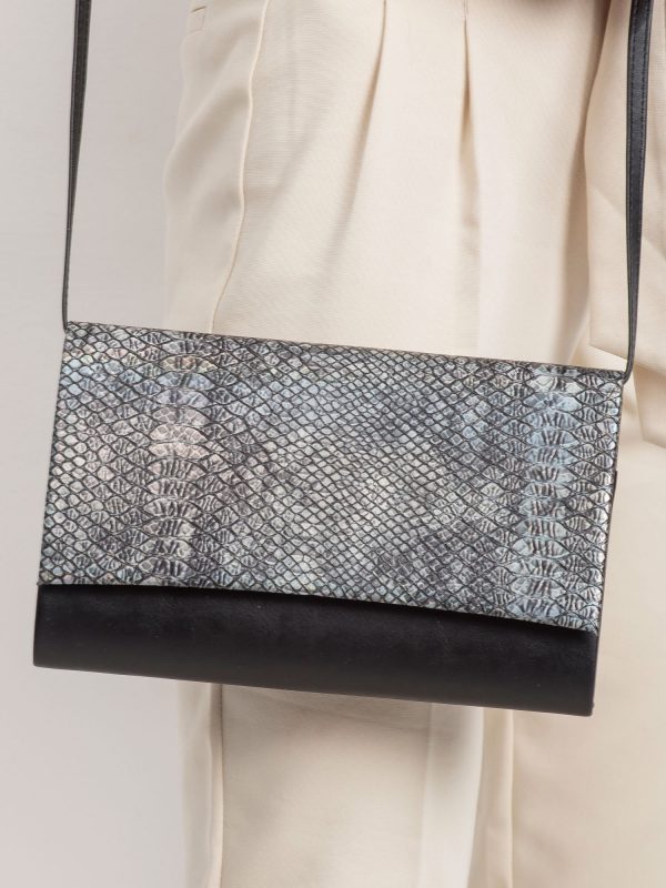 Black and silver clutch bag snake skin