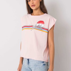 Pale pink T-shirt with Malibu print