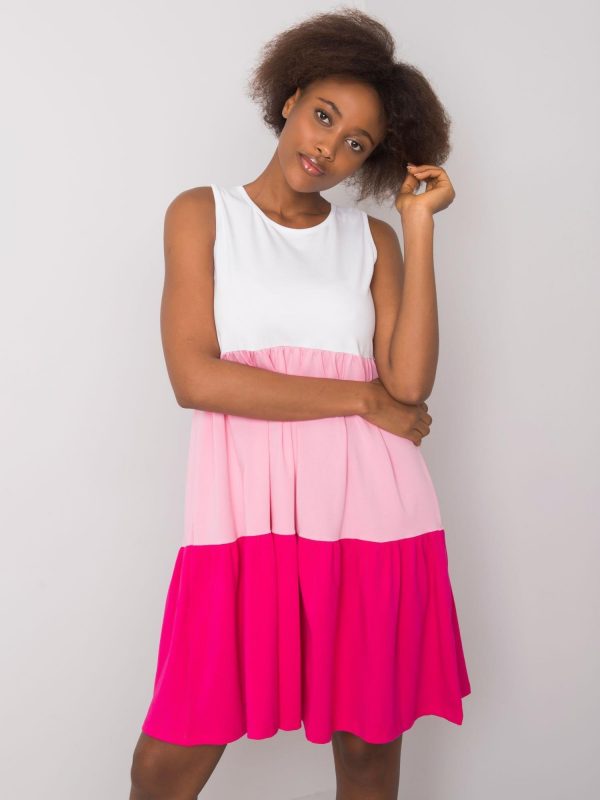 Sheyla RUE PARIS white and pink cotton dress