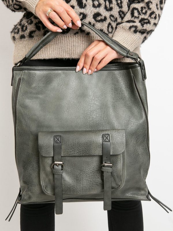 Grey eco leather bag with pocket