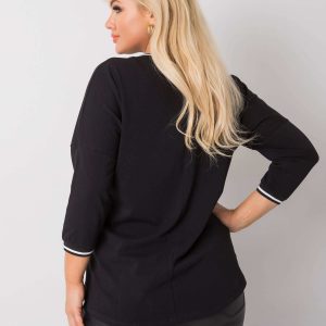 Black plus size blouse with Lorette V-neck