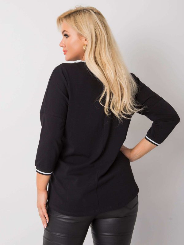 Black plus size blouse with Lorette V-neck