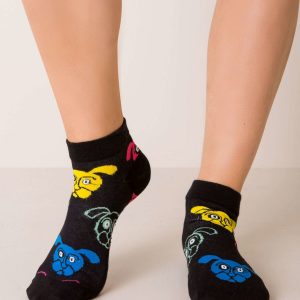 Black women's socks with dog motif