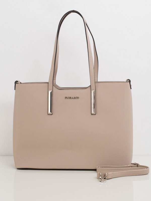 Beige large bag made of eco leather