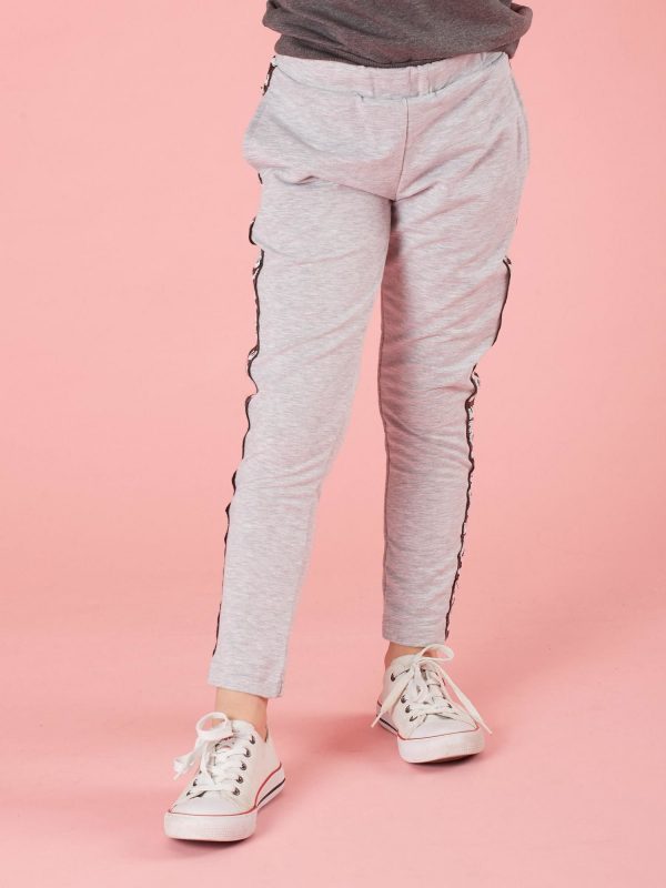 Light grey children's sweatpants with sequin stripe