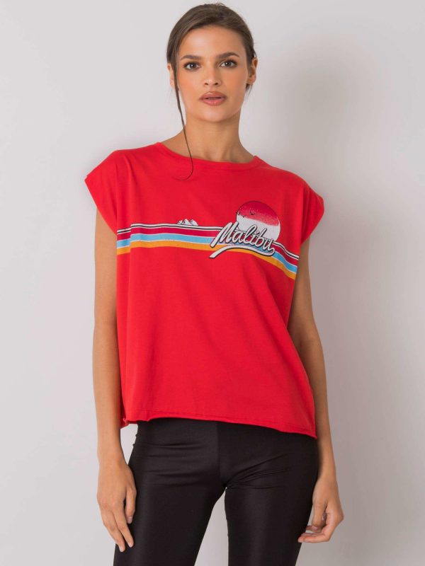 Red T-shirt with Malibu print