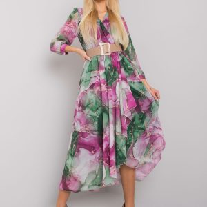 Green and fuchsia dress with belt Janesville