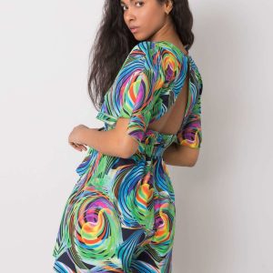 Navy blue jumpsuit with colorful patterns by Teodora RUE PARIS