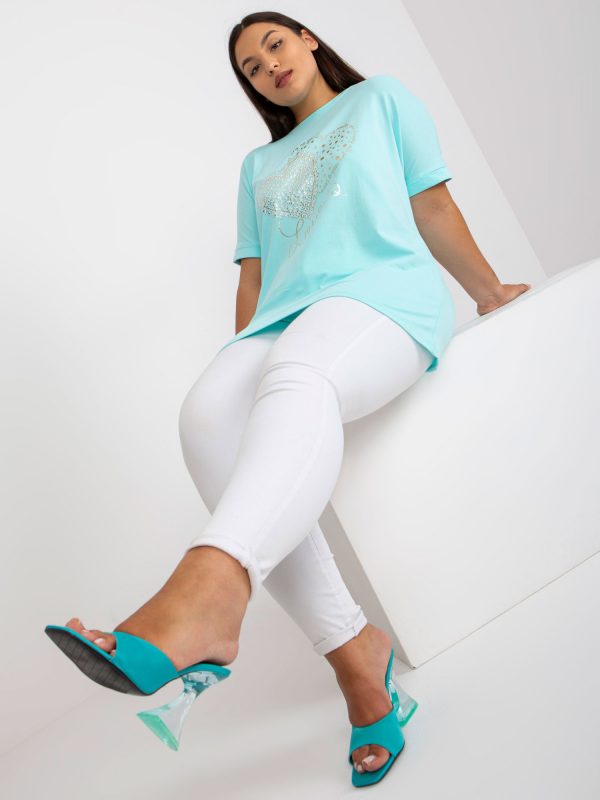 Mint Loose Plus Size T-Shirt with Applique