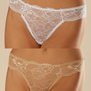 White and beige lace thong 2-pack