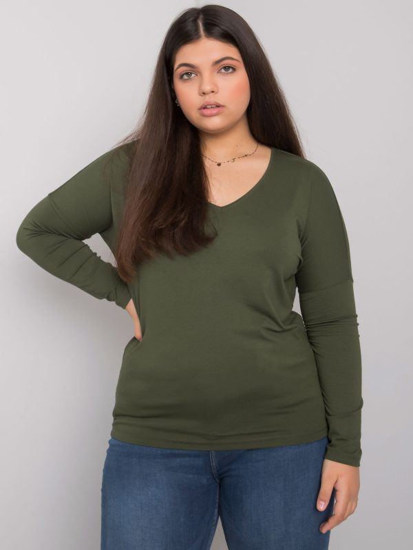 Khaki Plain Blouse Plus Size Elisa