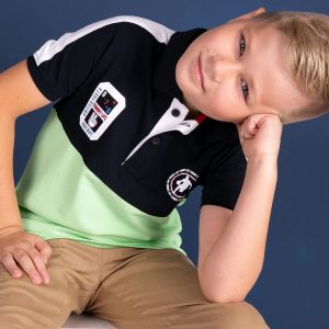 TOMMY LIFE Navy Blue Green Cotton Boy's Polo Shirt