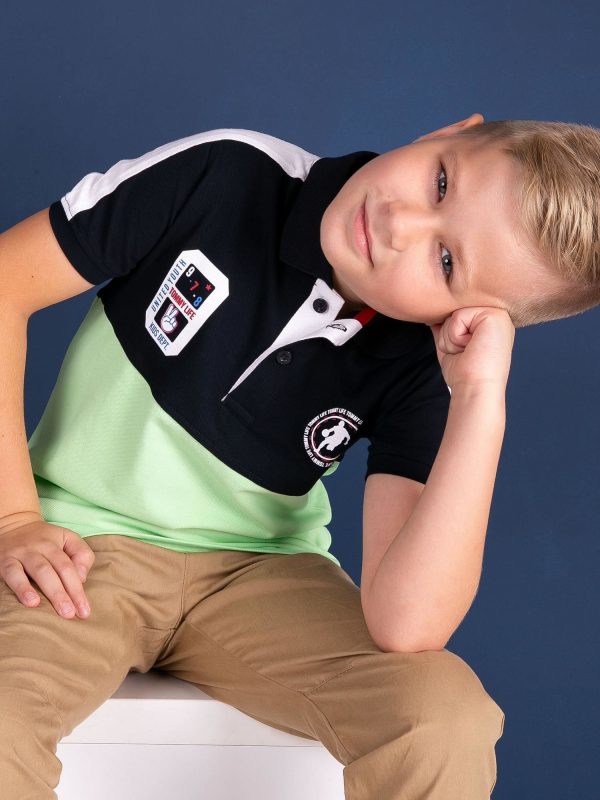 TOMMY LIFE Navy Blue Green Cotton Boy's Polo Shirt