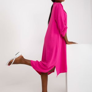 Fuchsia one size long shirt dress with collar