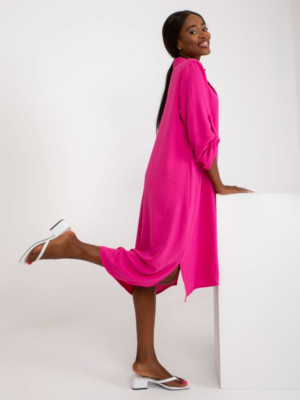 Fuchsia one size long shirt dress with collar