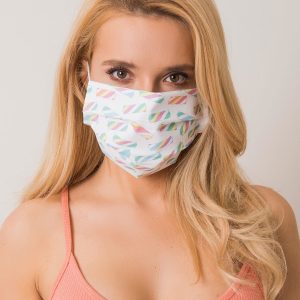 White Cotton Face Mask with Print