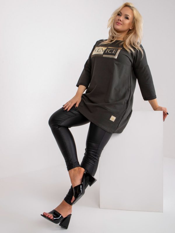 Khaki tunic plus size round neckline