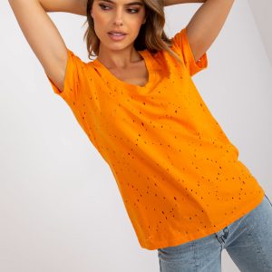 Orange Cotton V-Neck T-Shirt