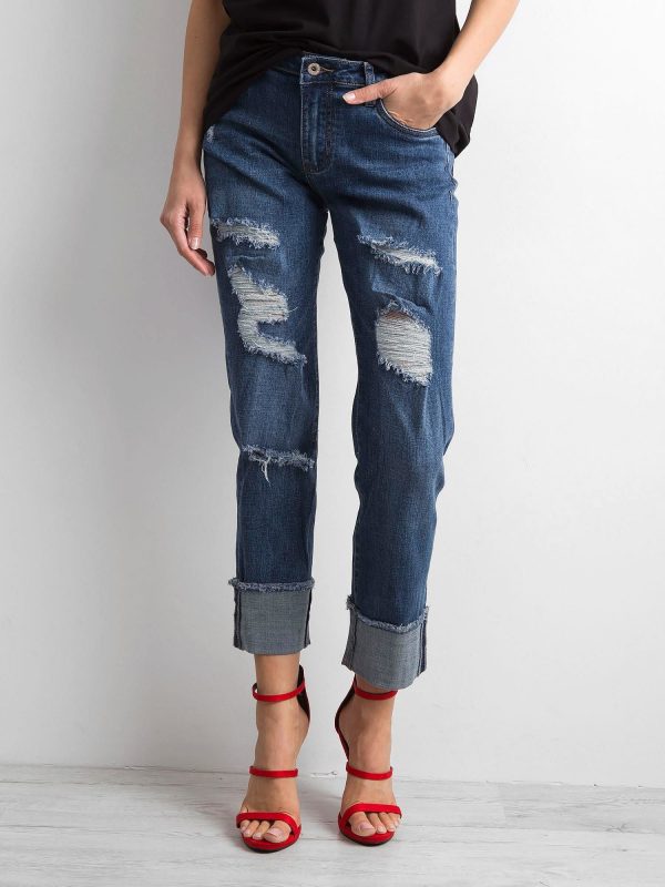 Blue jeans with curl-up legs