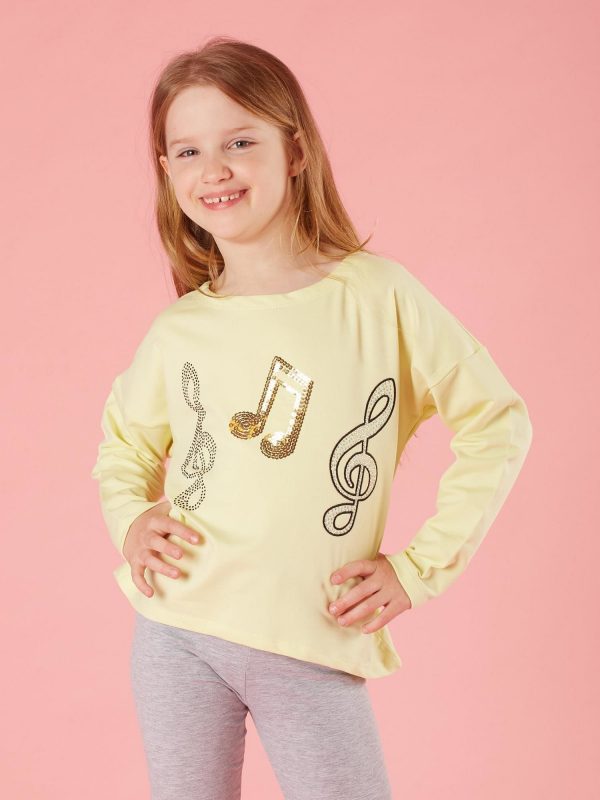 Light Yellow Girls' Blouse with Musical Applique