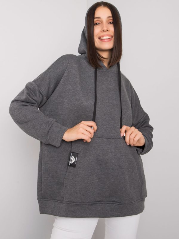 Dark Grey Melange Plus Size Kangaroo Sweatshirt Josefina
