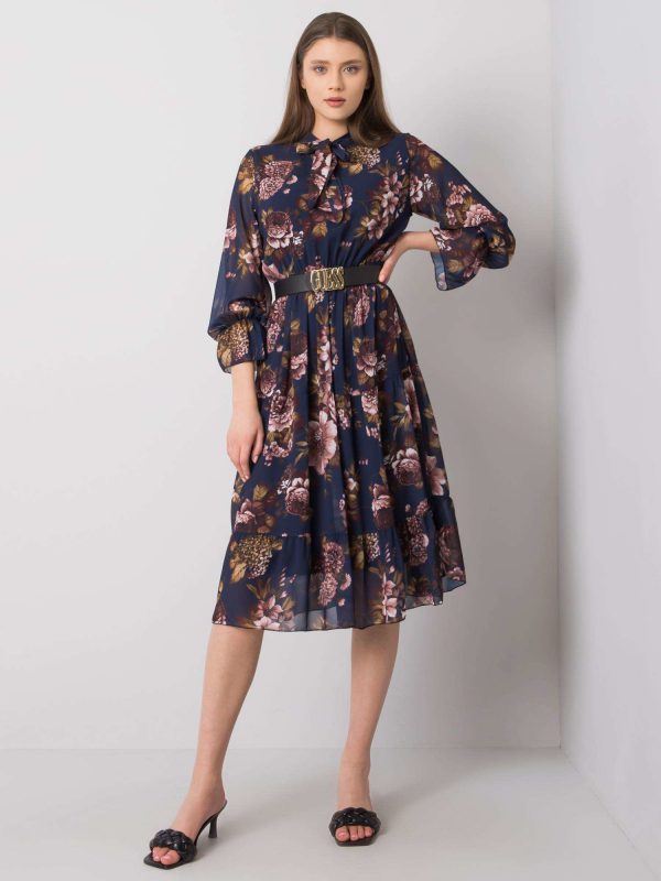 Navy blue flounce dress Fern