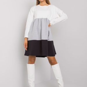 Ecru-grey cotton long sleeve dress Emine RUE PARIS