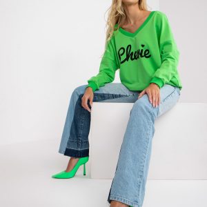 Green and black V-neck print sweatshirt