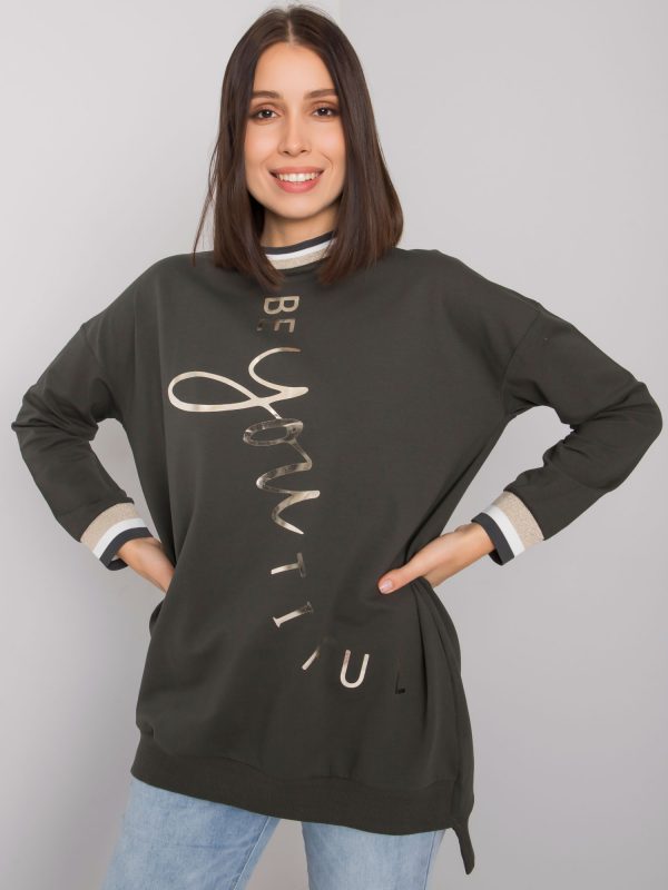 Dark khaki plus size cotton tunic with Jamellia inscription