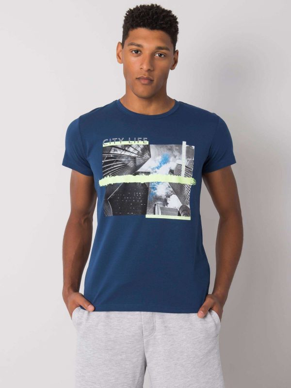 Light navy blue t-shirt for men with print Deacon