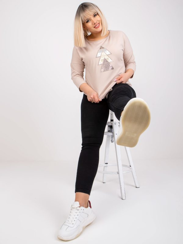 Light Beige Plus Size Blouse with Round Neck Beate