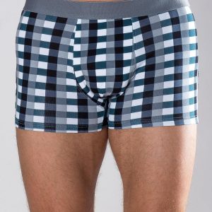 Grey and black plaid boxer shorts