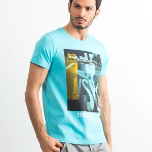 Light Blue Cotton Urban Print Men's T-Shirt